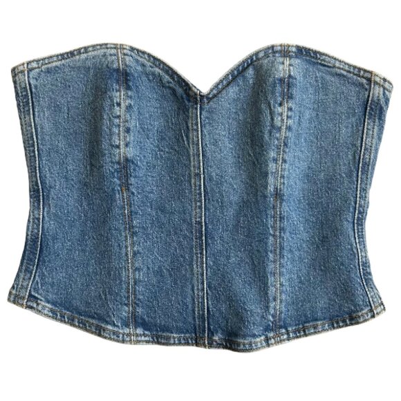 NWT ZARA The Sculpted Denim Bodice Bustier Corset Blue Wash S Crop Top Strapless - Picture 1 of 10